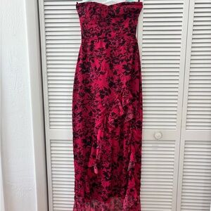 Amanda Uprichard Strapless Fuchsia Dress with Black Floral Overlay
